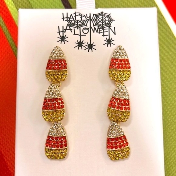 Brand New Piper K Candy Corn Halloween Sparkly Drop Earrings Festive Party - Picture 3 of 13